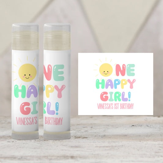 One Happy Girl 1st Birthday Favors PRINTED Lip Balm Labels or Lip Balm | Sunshine Theme Girl Party | Summer First Birthday Guest Gift 3800