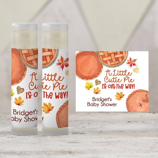 Little Cutie Pie Baby Shower Favors PRINTED Lip Balm Labels or Lip Balm | Fall Pumpkin Apple Theme | Rustic Thanksgiving Guest Gift 3801