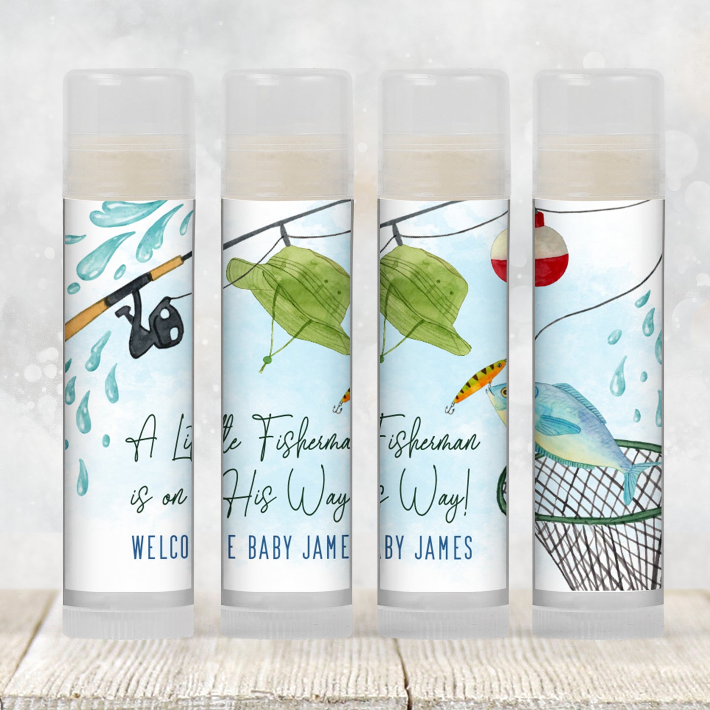 Fishing Baby Shower Chapstick Favor | A Little Fisherman Is on the Way | Boy Baby Shower Lip Balm Party Favor for Guests, 3802
