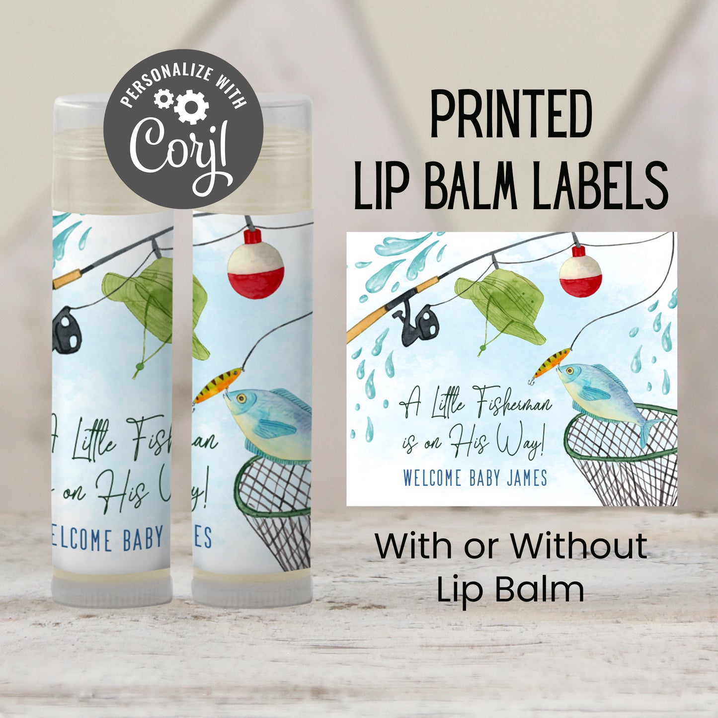 Fishing Baby Shower Chapstick Favor | A Little Fisherman Is on the Way | Boy Baby Shower Lip Balm Party Favor for Guests, 3802
