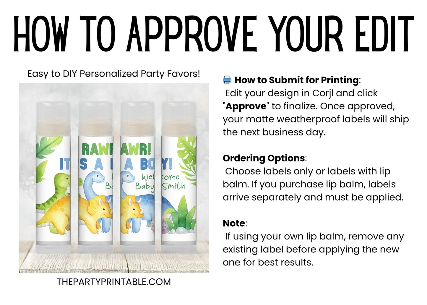 Dinosaur Baby Shower Chapstick Favor | Rawr It’s a Boy | Dino Party Favor | Boy Baby Shower Lip Balm Favor for Guests, 4002