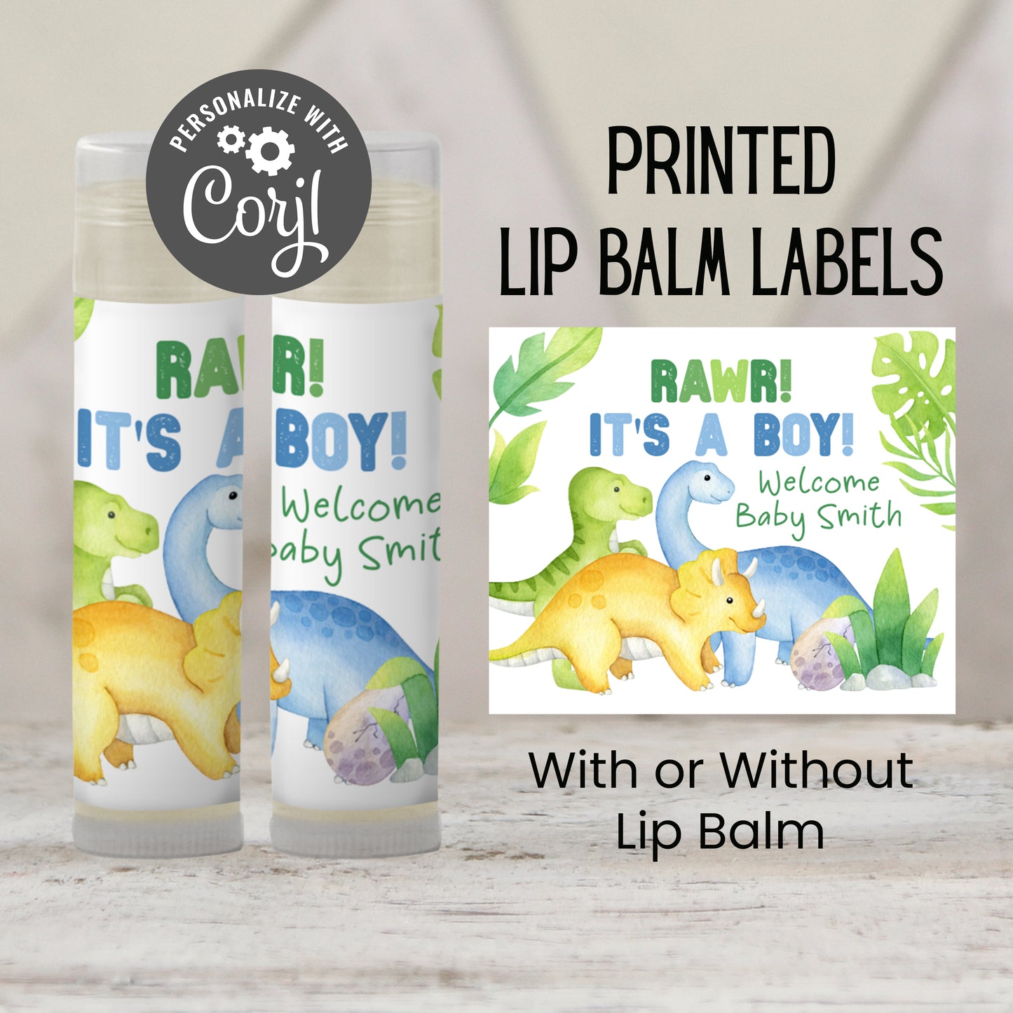 Dinosaur Baby Shower Chapstick Favor | Rawr It’s a Boy | Dino Party Favor | Boy Baby Shower Lip Balm Favor for Guests, 4002