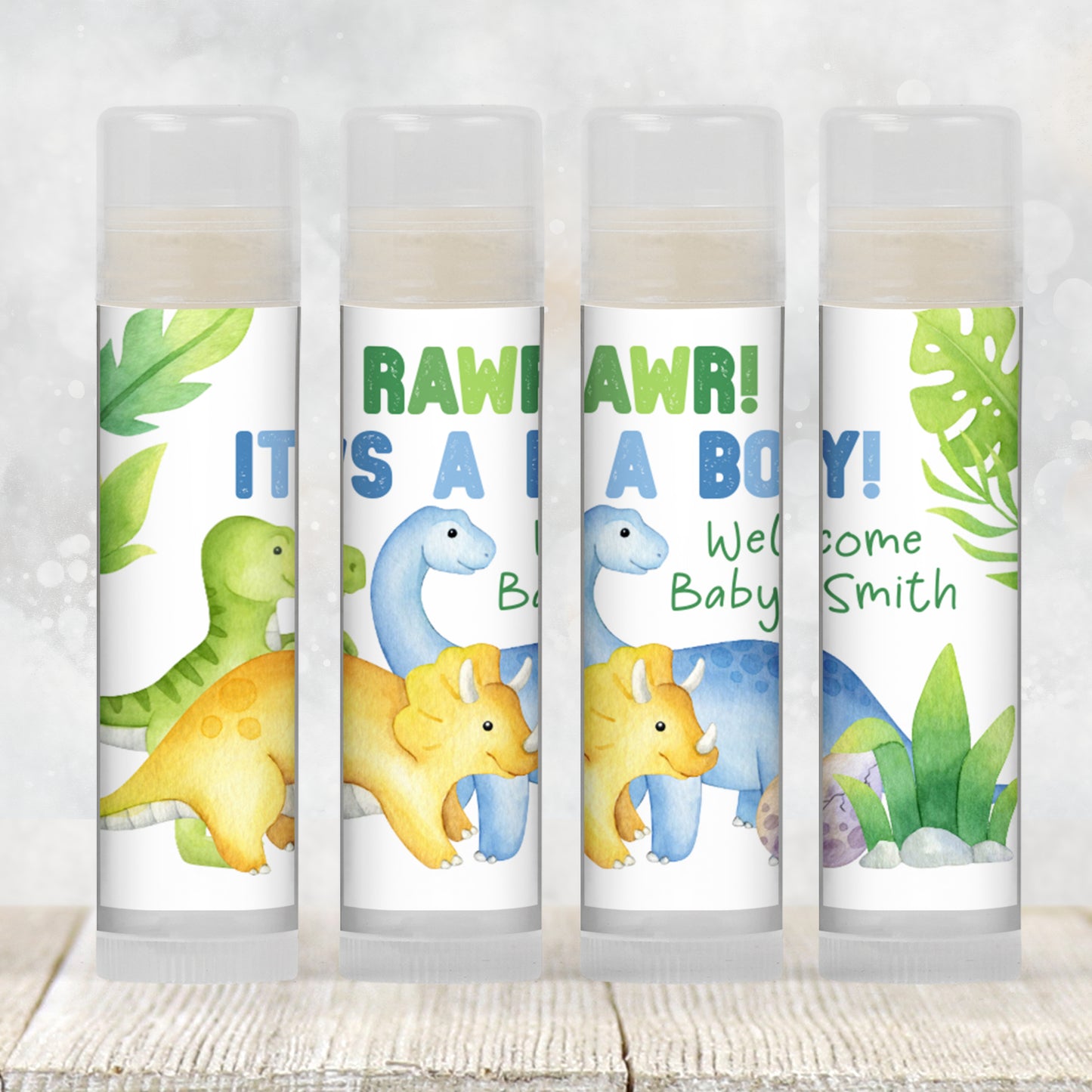 Dinosaur Baby Shower Chapstick Favor | Rawr It’s a Boy | Dino Party Favor | Boy Baby Shower Lip Balm Favor for Guests, 4002