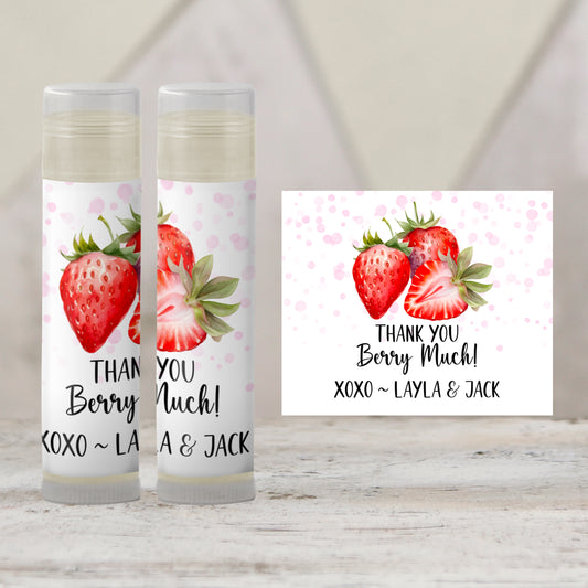 Berry Sweet Baby Shower Lip Balm Favors | PRINTED Strawberry Party Labels or Lip Balm | Summer Fruit Girl Baby Shower Guest Gifts 4025