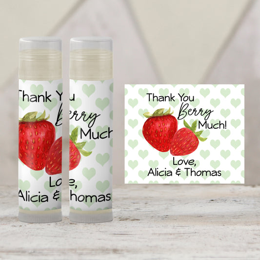 A Berry Sweet Baby Shower Favors Lip Balm | PRINTED Strawberry Labels or Lip Balm Favors | Summer Girl Party Guest Gifts 4026