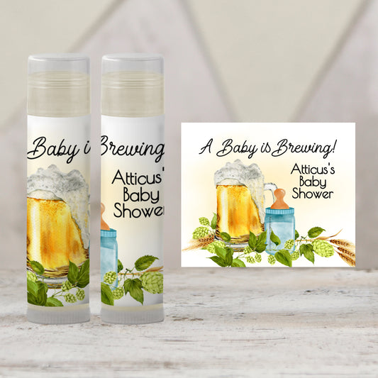 Baby Is Brewing Baby Shower Lip Balm Favors: Beer Theme Boy Party Guest Gift