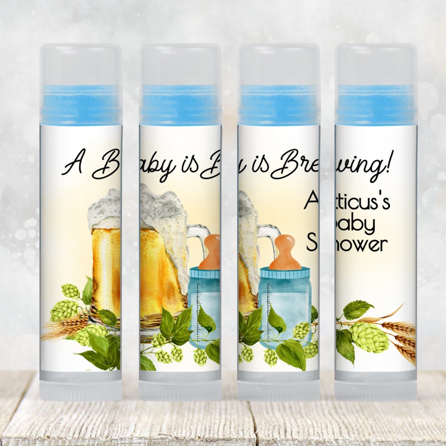 Baby Is Brewing Lip Balm Label Template: Beer Theme Boy Baby Shower Favor (Digital Download)
