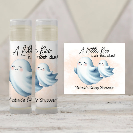 Little Boo Baby Shower Favors PRINTED Lip Balm Labels or Lip Balm Favors | Orange Ghost Gender Neutral Fall Halloween Baby Shower Gift 4071