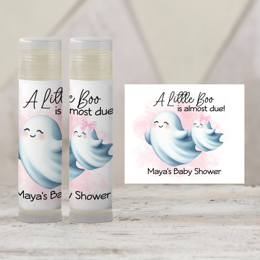 Little Boo Baby Shower Favors PRINTED Lip Balm Labels or Lip Balm Favors | Pink Ghost Girl Theme | Fall Halloween Guest Gift 4071