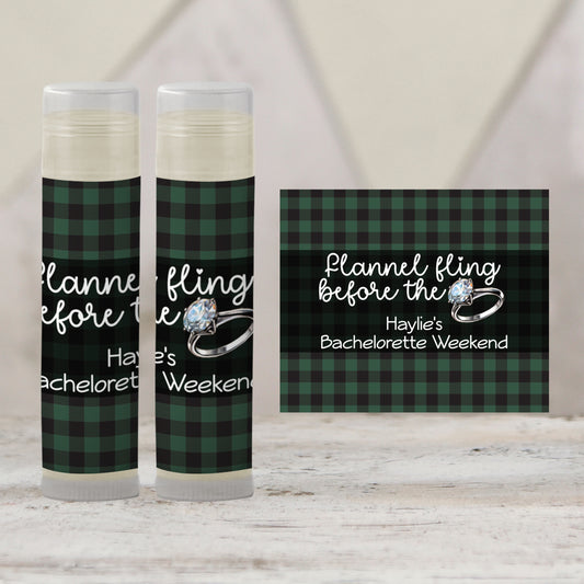 Flannel Fling Before the Ring Lip Balm Label TEMPLATE | Rustic Bachelorette Favor | Green and Black Plaid | Cabin Woods Fall Party 4111