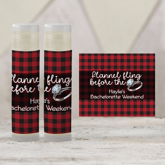 Flannel Fling Before the Ring Lip Balm Label TEMPLATE | Red and Black Buffalo Plaid | Rustic Bachelorette Favor | Cabin Fall Party 4111