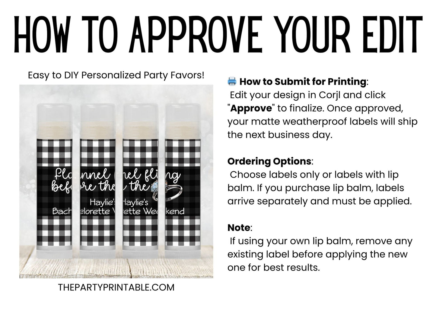 Flannel Fling Before the Ring PRINTED Lip Balm Labels | Black and White Buffalo Check | Rustic Bachelorette Favor Fall Cabin Chapstick 4111