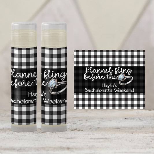 Flannel Fling Before the Ring Lip Balm Label TEMPLATE | Black and White Buffalo Check | Rustic Bachelorette Favor | Fall Cabin Party 4111
