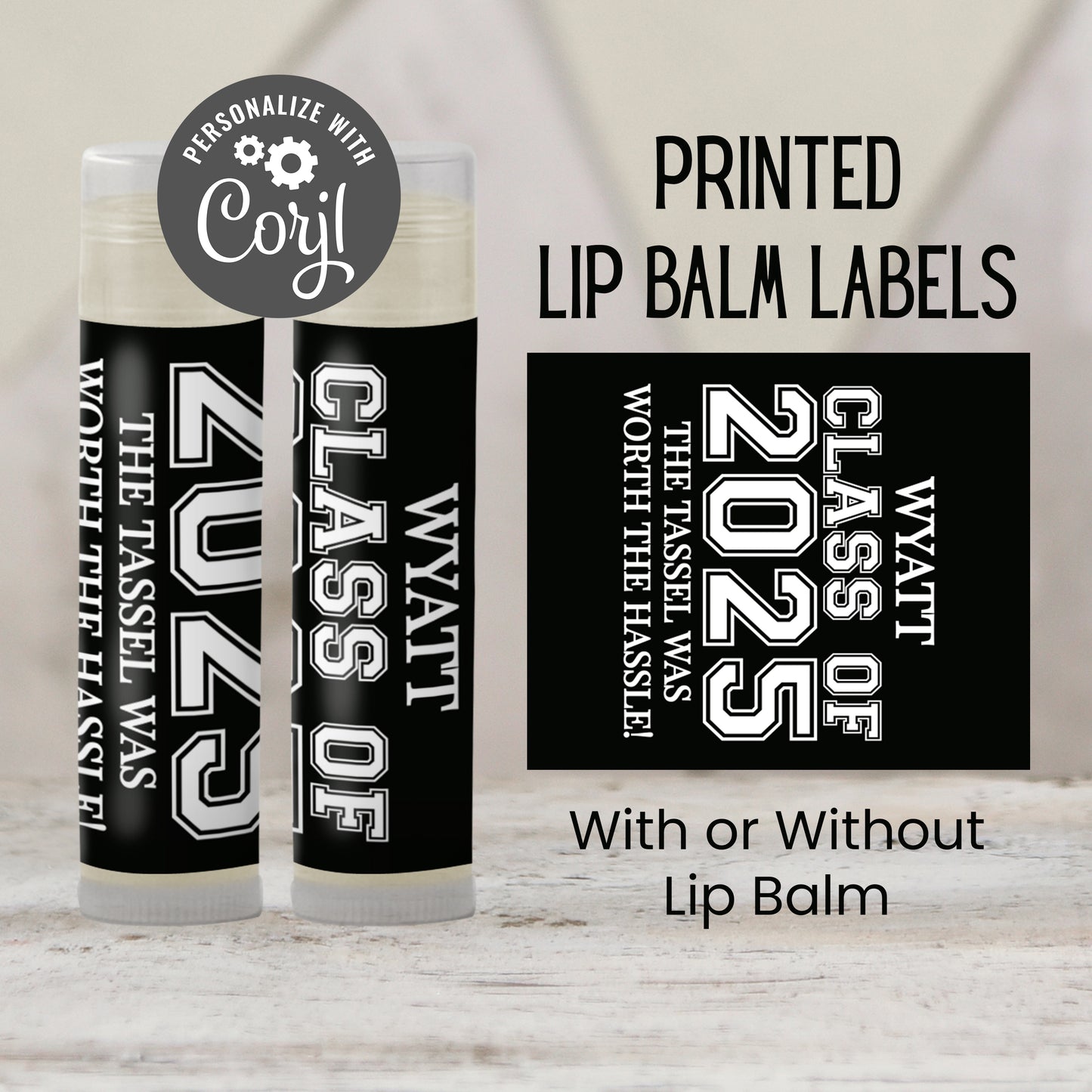 Class of 2025 Graduation Party Favors Lip Balm | PRINTED Labels or Lip Balm | High School or College Grad Open House Guest Gift Sticker 4124
