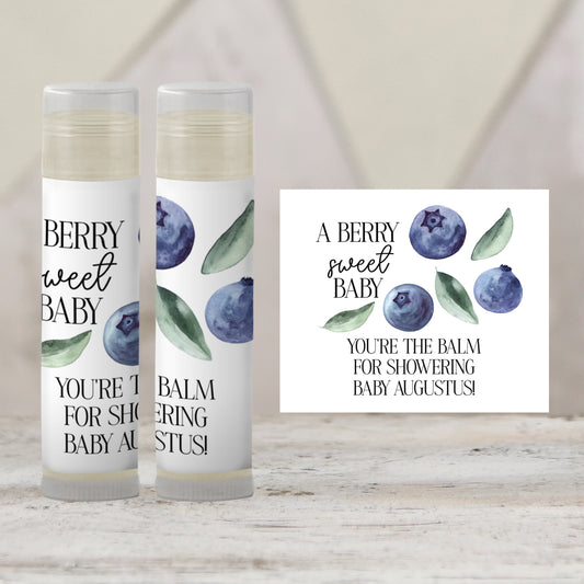 Blueberry Baby Shower Lip Balm Favors: Personalized Boy Party Guest Gift