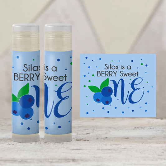Berry First Birthday Lip Balm Favors PRINTED | Blueberry Party Favor Labels | 1st Birthday Chapstick Label for Boy or Girl Summer Party 4142