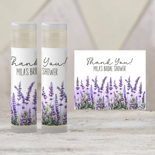 Lavender Bridal Shower Lip Balm Favors TEMPLATE | Editable Purple Floral Chapstick Label | Printable Wedding Favor for Bride or Guest 4188