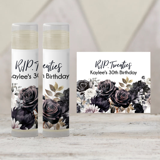 Rest in Peace Birthday Favors PRINTED Lip Balm Labels or Lip Balm | RIP Thirties Party | Milestone Adult Birthday Guest Gift 4200