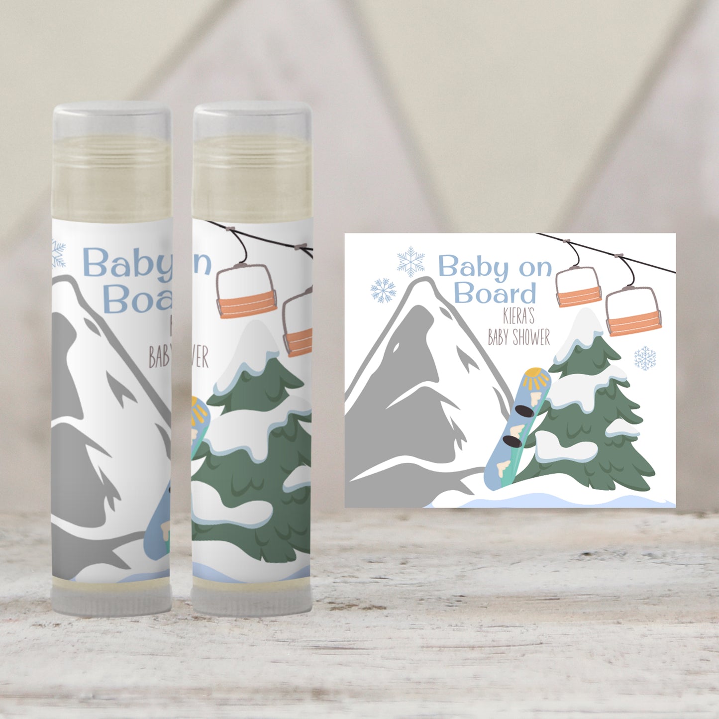 Baby on Board Snowboard Baby Shower Favor | Chapstick Party Favor | Winter Baby Shower Favor | Boy Baby Shower Lip Balm Favors, 4202