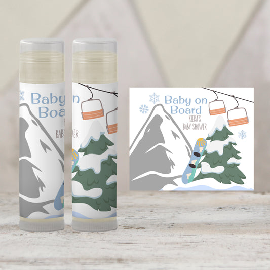 Baby on Board Snowboard Baby Shower Favor | Chapstick Party Favor | Winter Baby Shower Favor | Boy Baby Shower Lip Balm Favors, 4202