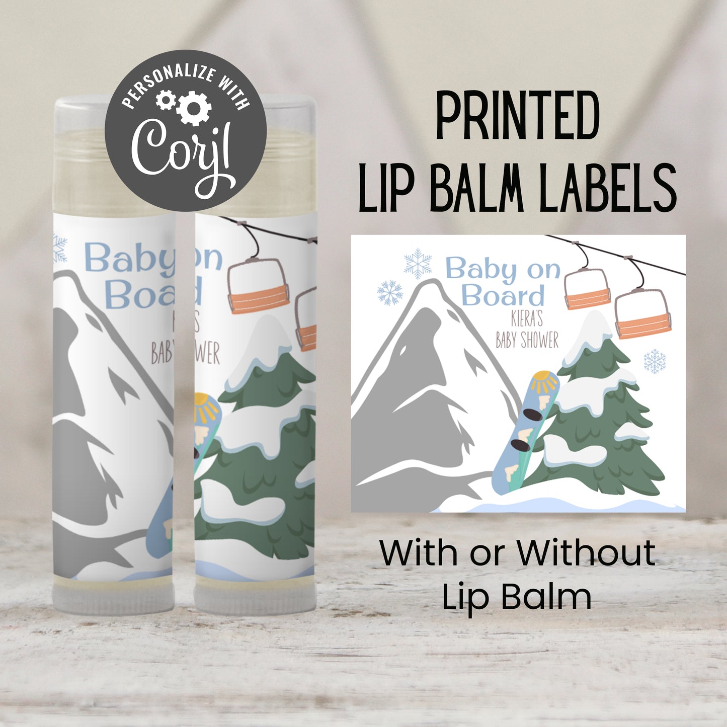 Baby on Board Snowboard Baby Shower Favor | Chapstick Party Favor | Winter Baby Shower Favor | Boy Baby Shower Lip Balm Favors, 4202