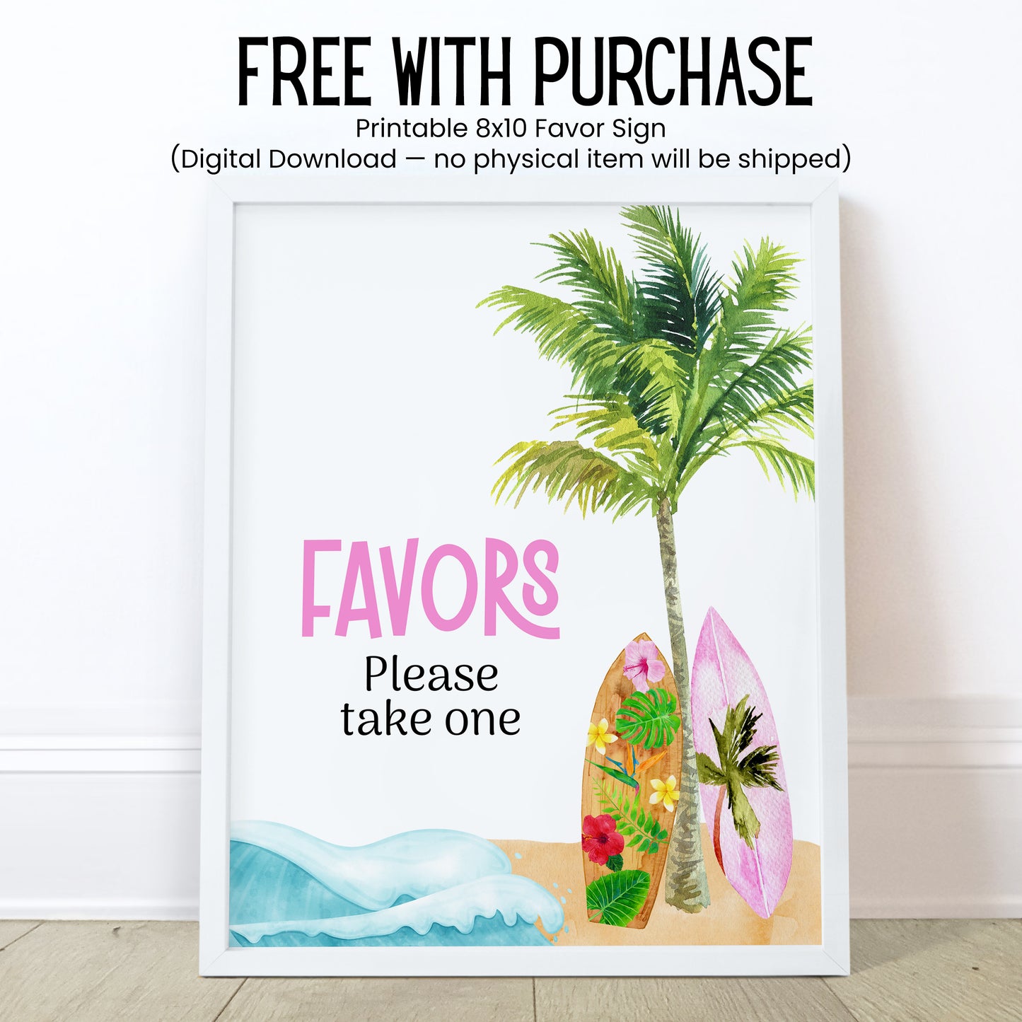 Surfboard Chapstick Favors: Pink Baby Shower, Tropical Beach Party Gift