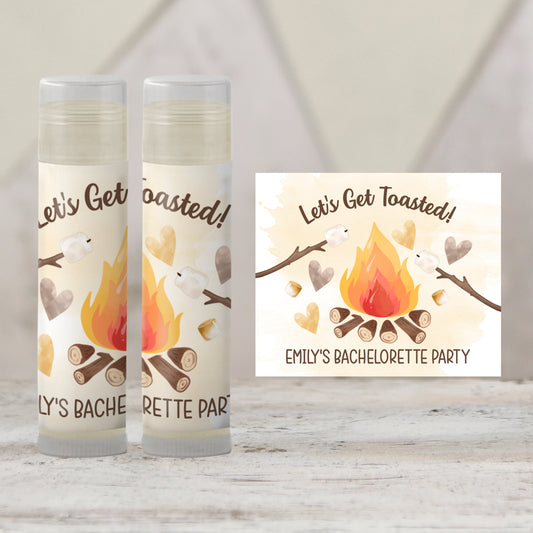 Let’s Get Toasted Bachelorette Lip Balm Favor PRINTED | Smores Camping Party Favors | Bonfire Bridal Shower or Camp Wedding Gift 4267