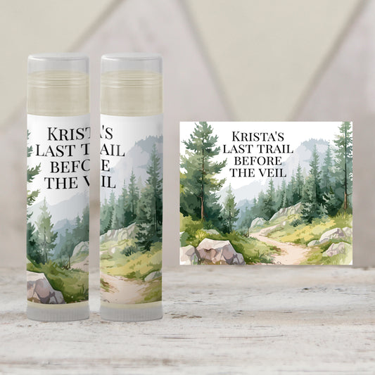 Last Trail Before the Veil Lip Balm Label TEMPLATE | Hiking Bachelorette Party Favor | Camping Glamping Weekend for Bride’s Crew 4270