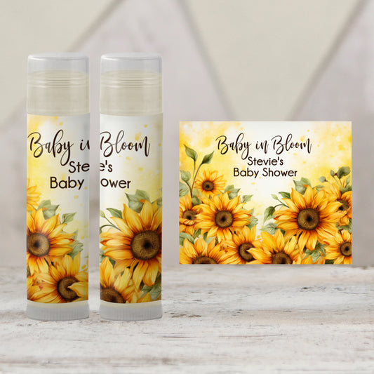 Sunflower Baby Shower Favors PRINTED Lip Balm Labels or Lip Balm Favors | Rustic Floral Wedding or Bridal Shower | Fall Guest Gift 4342