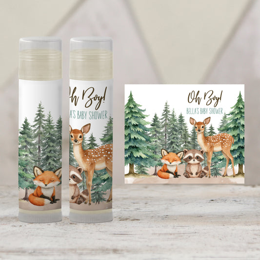 Woodland Animals Baby Shower Favor | Chapstick Favor | Forest Animal Party Favor | Fox Raccoon Deer Birthday Favors | Woodland Shower, 4402