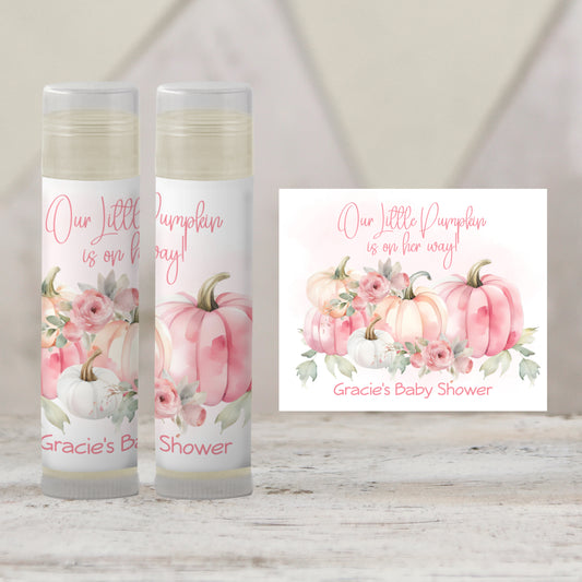 Girl Pink Little Pumpkin Baby Shower Favors | Chapstick Party Favor | Pink Floral Pumpkin Baby Shower | White Pink Pumpkin Lip Balm, 4602