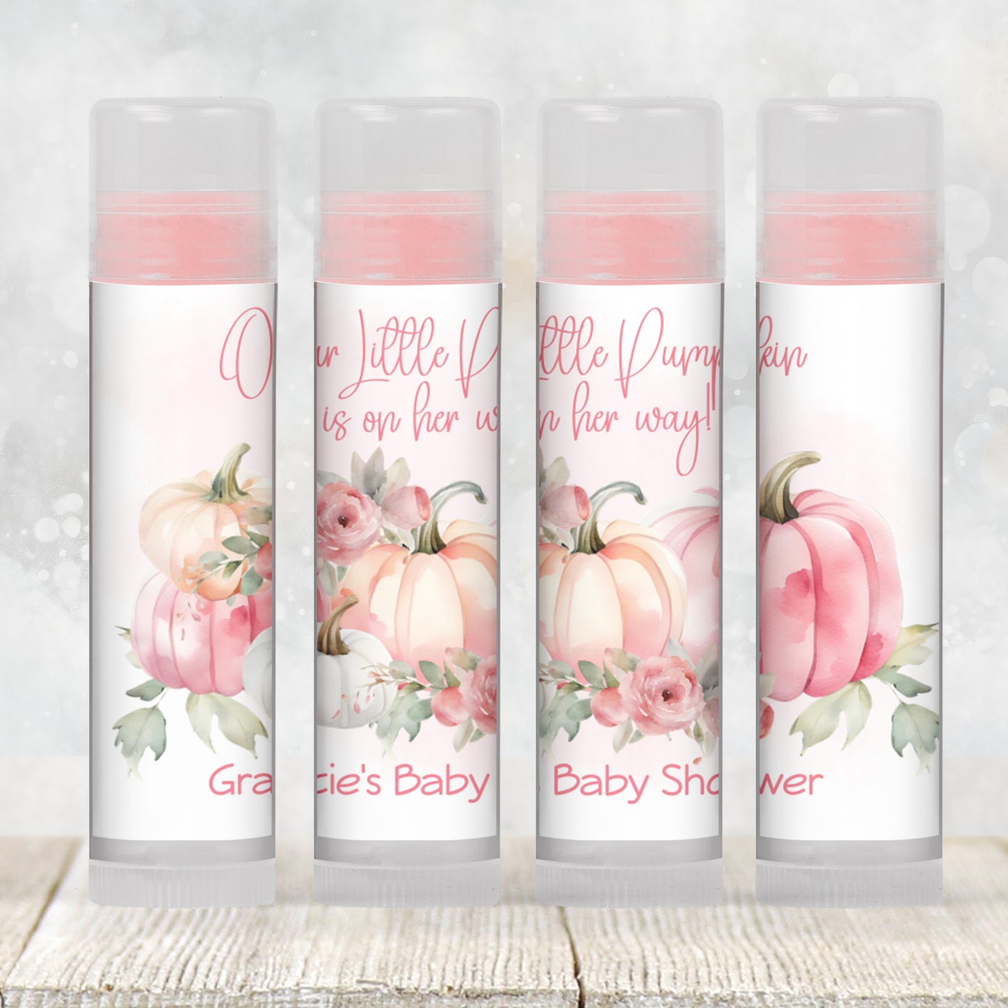 Printable Girl Pink Little Pumpkin Baby Shower Favor Chapstick TEMPLATE | Pink Floral Pumpkin Baby Shower | White Pink Pumpkin Favor, 4602