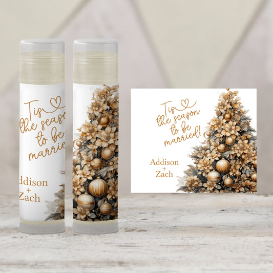 Tis the Season to Be Married Chapstick Favors: Gold Christmas Wedding or Bridal Shower Guest Gift