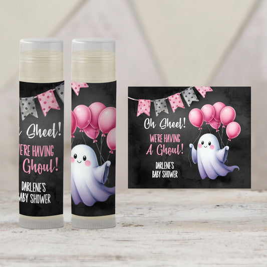 Oh Sheet It’s a Ghoul Baby Shower Favors | Pink Halloween Chapstick | Girl Ghost Baby Shower Party Favor | Spooky Cute Lip Balm Favors, 4802
