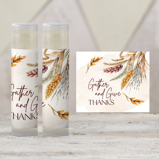 Printable Gather and Give Thanks Lip Balm TEMPLATE | Thanksgiving Dinner Favor | Friendsgiving Chapstick Labels | Autumn Party Favor 5002