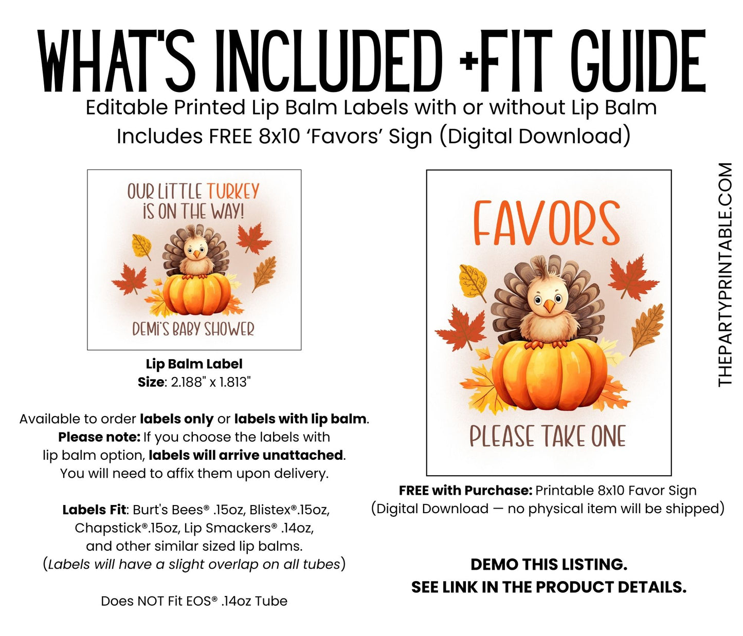 A Little Turkey Is On the Way Baby Shower Favors PRINTED Lip Balm Labels or Lip Balm Favors | Fall Thanksgiving Rustic Guest Gift 5015