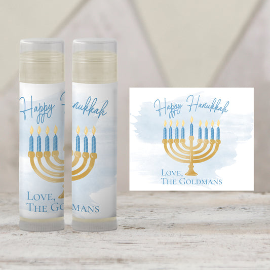 Happy Hanukkah Lip Balm Label Template: Menorah Chanukah Favor (Digital Download)