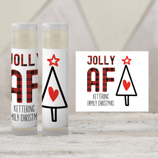 Jolly AF Christmas Party Favors Lip Balm: Buffalo Plaid Holiday Guest Gift