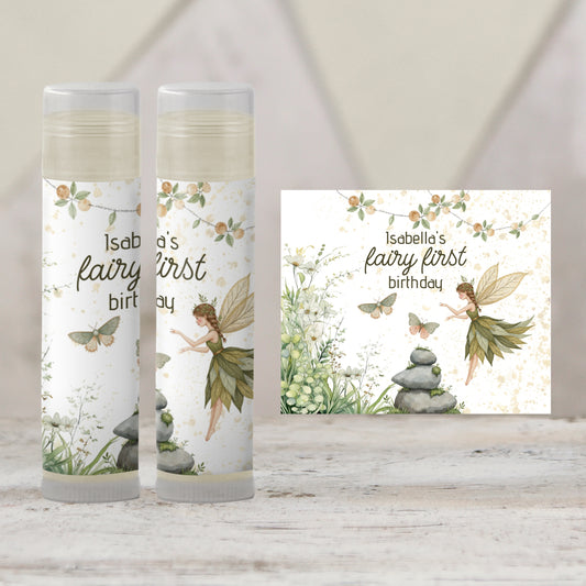 Fairy First Birthday Party Favor Lip Balm PRINTED Labels or Lip Balm | Whimsical Girl 1st Birthday | Magical Chapstick Party Favors 8011