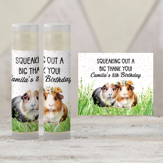 Guinea Pig Birthday Party Favors Lip Balm PRINTED Label or Lip Balm Favor | Animal Theme Gift for Girl Pet Kids Party Chapstick Sticker 8013
