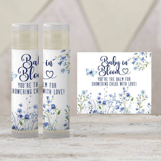 Blue Baby in Bloom Baby Shower Lip Balm Favors: Boy Chapstick Guest Gift